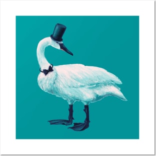 Funny Swan With Bowtie And Top Hat Posters and Art